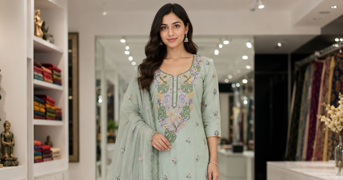 sheesh mahal - Styling a Party Wear Organza Suit for Just the Right Level of Drama 1 - Radhisha by Sheesh Mahal - Radhisha by Sheesh Mahal Styling a Party Wear Organza Suit for Just the Right Level of Drama